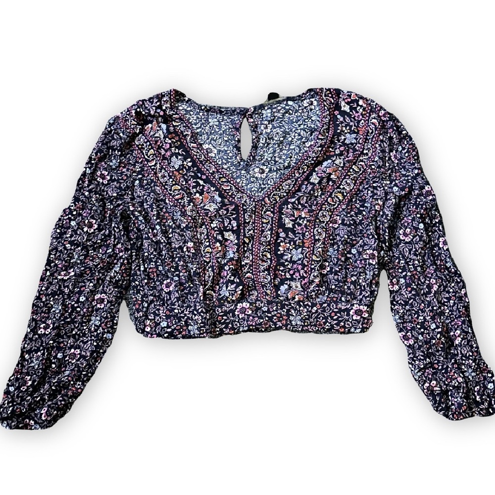 Floral Long Sleeve AE Cropped Blouse